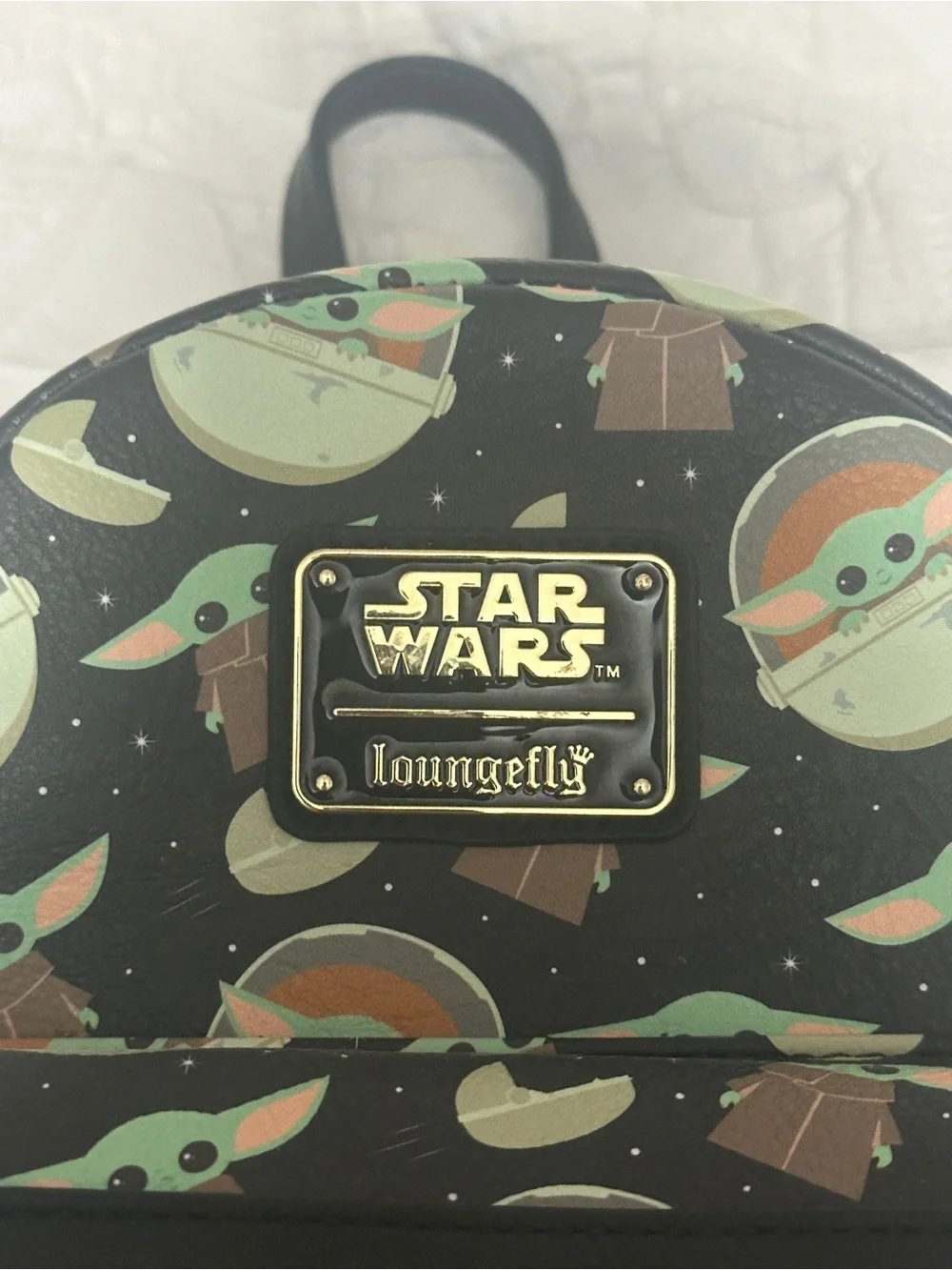Loungefly Star Wars Grogu Mini Backpack - Black with Mint & Tan Print